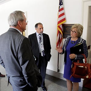 Middle Tennessee Electric Membership Corporation board member Tom Purkey and Tennessee Electric Cooperative Association General Manager David Callis visit Rep. Diane Black during the NRECA Legislative Conference.