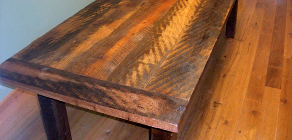 Lumber in this oak farm table came from a barn in Manchester.