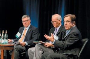 From left, John Novak with the National Rural Electric Cooperative Association,   Appalachian Electric Cooperative CEO Greg Williams and John Myers of the     Tennessee Valley Authority host a roundtable discussion on the impacts of proposed rules by the Environmental Protection Agency