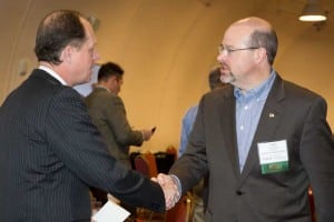 Middle Tennessee EMC President Chris Jones, right, meets Sen. Jack Johnson.