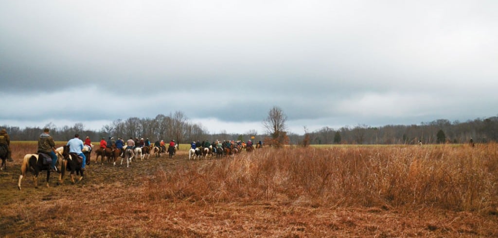 The gallery follows the action on horseback. Photograph by Trent Scott.