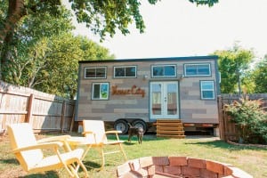 The exterior of a Tennessee Tiny Home built in Collierville. This home is classified as a recreational vehicle and is built on a tandem axle. 