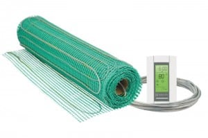 Radiant heat can be supplied by thin mesh and controlled by a wall thermostat. Photograph courtesy of Warmly Radiant Inc.