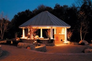 Subtle illumination of strategic areas will light your outdoor areas without bothering neighbors. Photograph courtesy of Peabody Landscape Group 