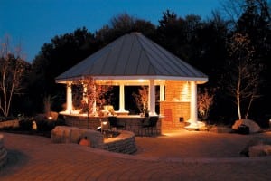 Subtle illumination of strategic areas will light your outdoor areas without bothering neighbors. Photograph courtesy of Peabody Landscape Group