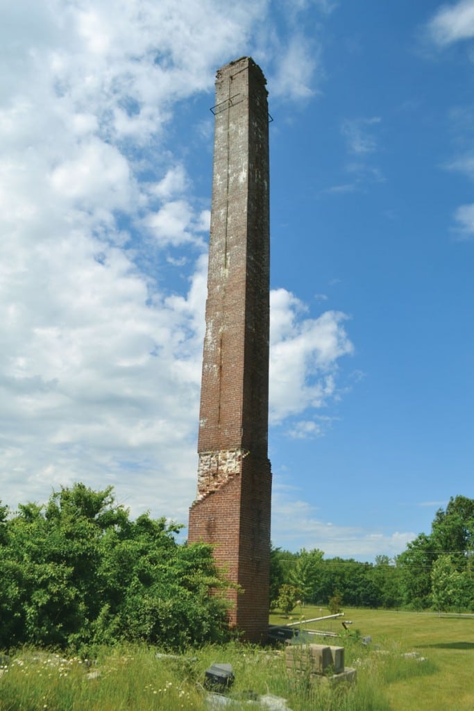 A massive brick chimney is the largest remaining structure from the Crossville POW camp. Photograph courtesy of Tennessee History for Kids