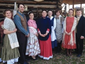 Student actors who perform at Fiddlers Grove include, from left, Sarah Nesbitt, Jason Robert Smith, Allison Lane, Hailey Manus, Johna West, Aaron Gray, Tallie Amburn and Tyler Garrells. Photographs by Tressa Bush