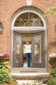 Legacy Steel doors sold by ProVia can be fit with “tranquility glass,” a decorative glass accented with beveled clusters. (Photo courtesy of ProVia)