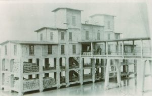 The Danville Freight Elevator when it was still an active place for storing, loading and unloading goods from boats and trains. Photograph courtesy of the Houston County Archives.